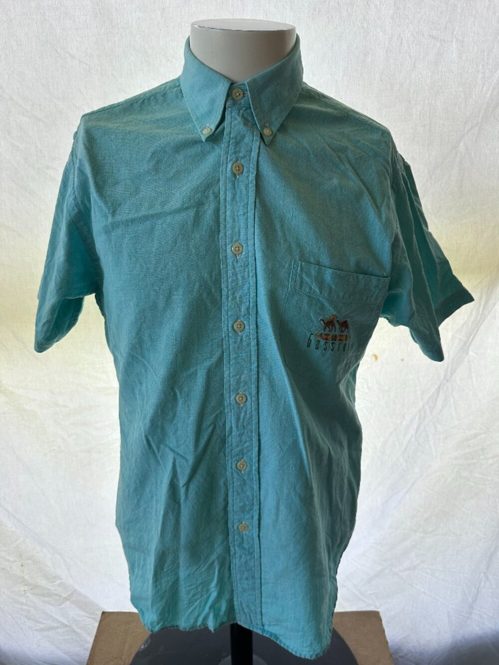 Vintage Bossini Camel Embroidered Design Men's Green SS Button Front Shirt Mediu